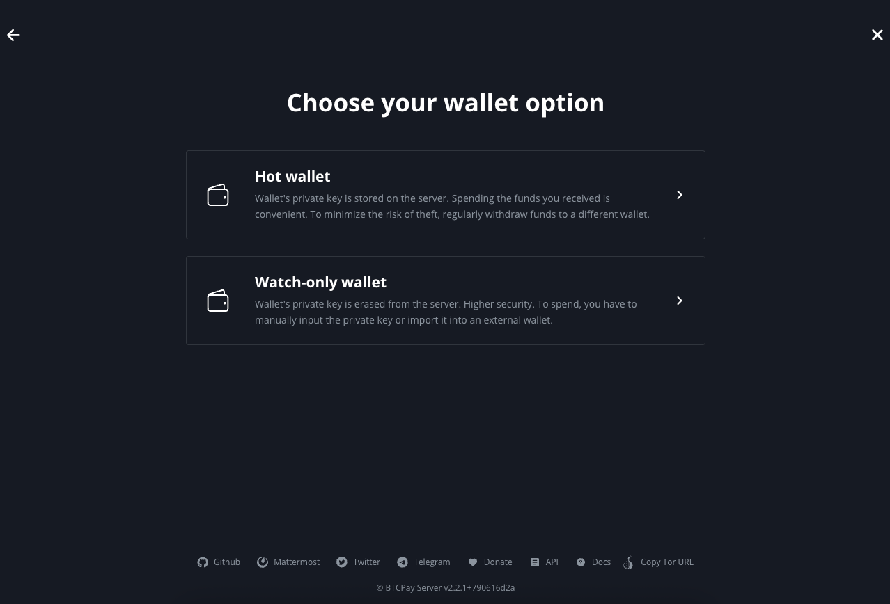 Wallet Configuration Screen