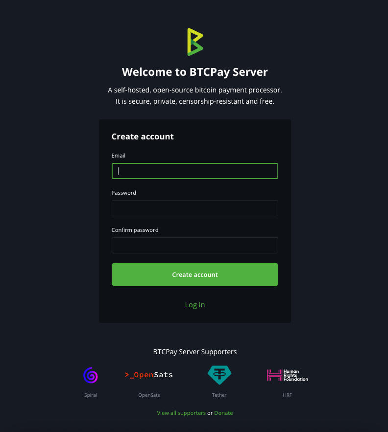 BTCPay Server Login Screen