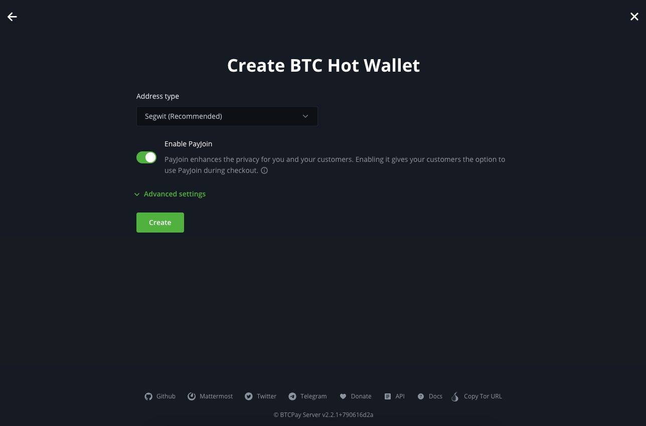 Wallet Configuration Screen