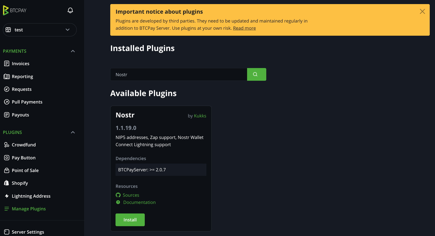 Install Nostr Plugin